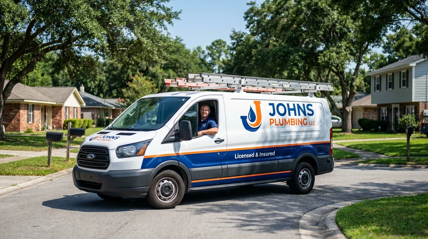 Johns Plumbing LLC service van in Escanaba, MI