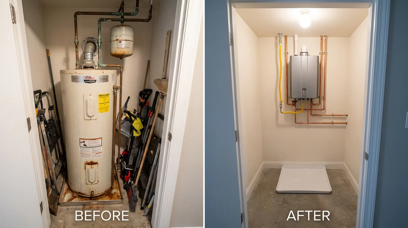 Tank water heater versus wall-mounted tankless unit comparison for Escanaba, MI homeowners