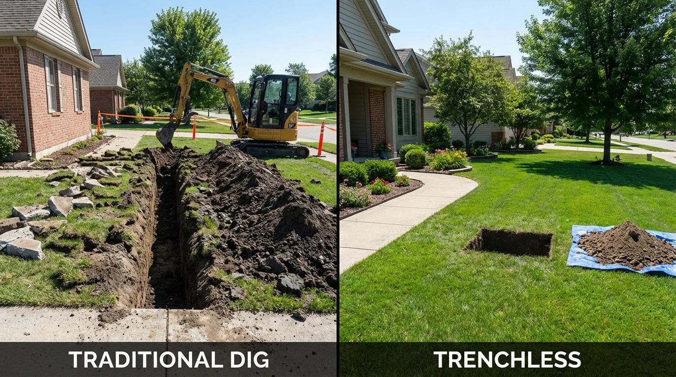 Trenchless sewer repair with minimal yard damage versus traditional excavation in Escanaba, MI